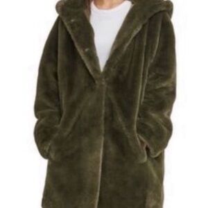 DKNY Olive Green Faux Fur Coat M